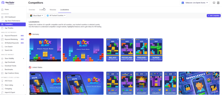 App Radar competitor screenshot research