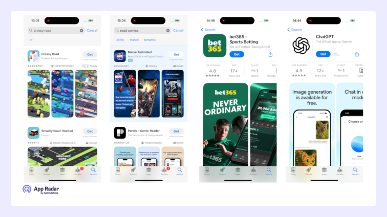 iOS prodcut page, app screenshots examples