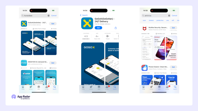 iOS app product page - panoramic screenshots example