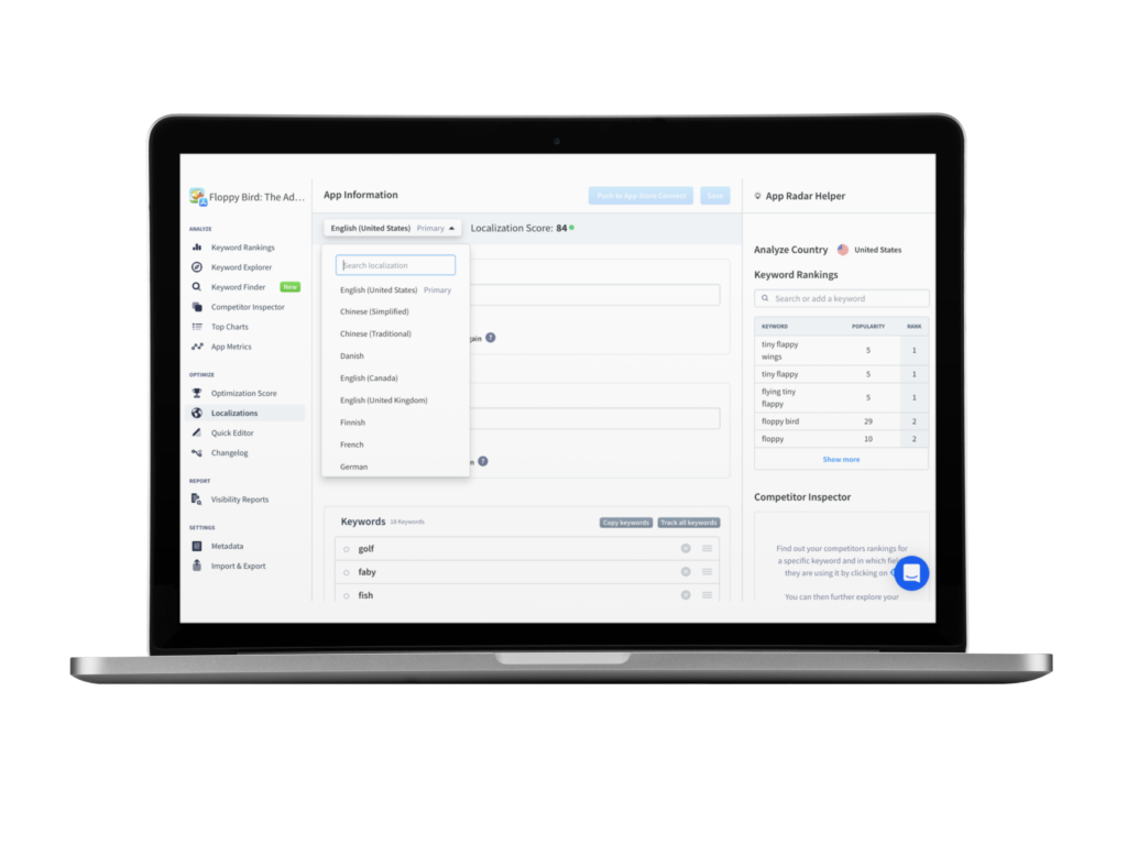 Edit all your app localizations in App Radar