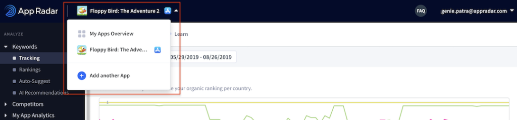 App Radar ASO Tool - How to go to my dashboard