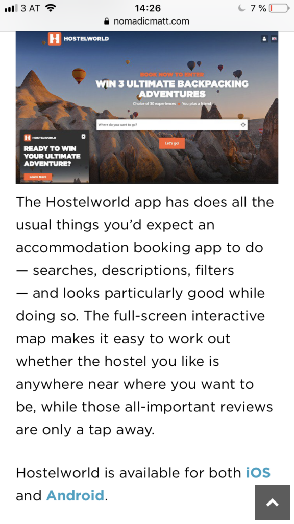 Nomadic Matt makes sure that his websites end with a compelling CTA in order to drive more organic traffic and retain users