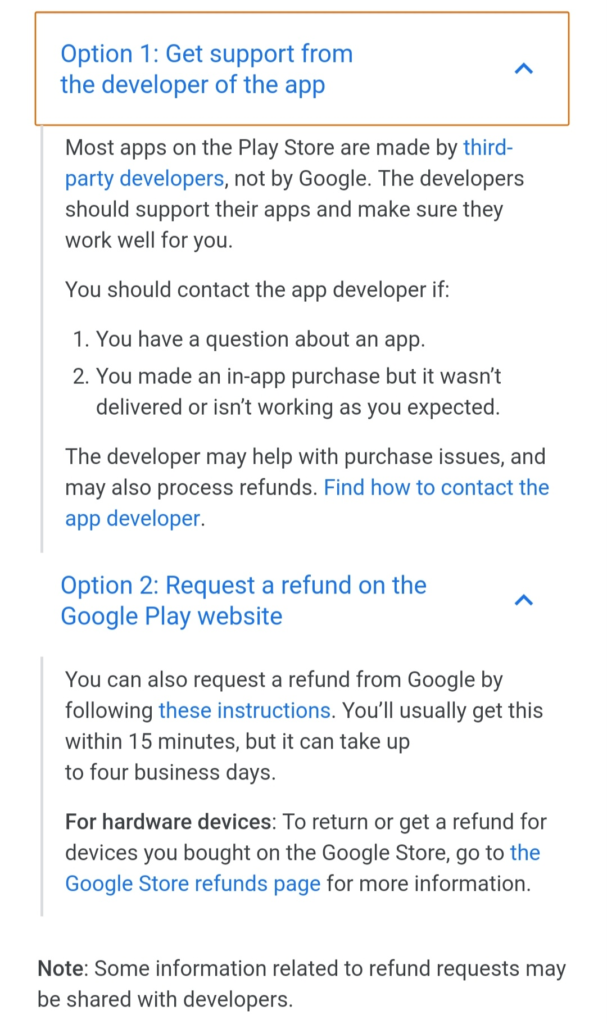 Google Play refund policy