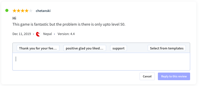 Reply to app store reviews directly from App Radar