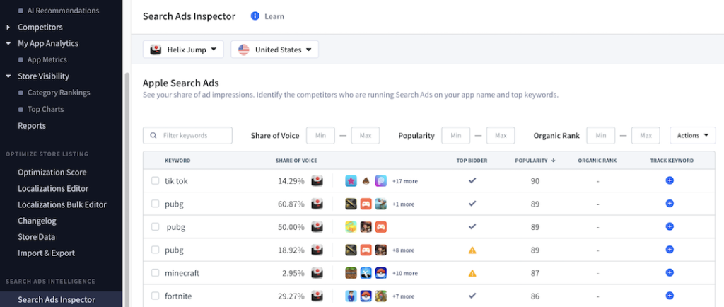 App Radar Search Ads Inspector