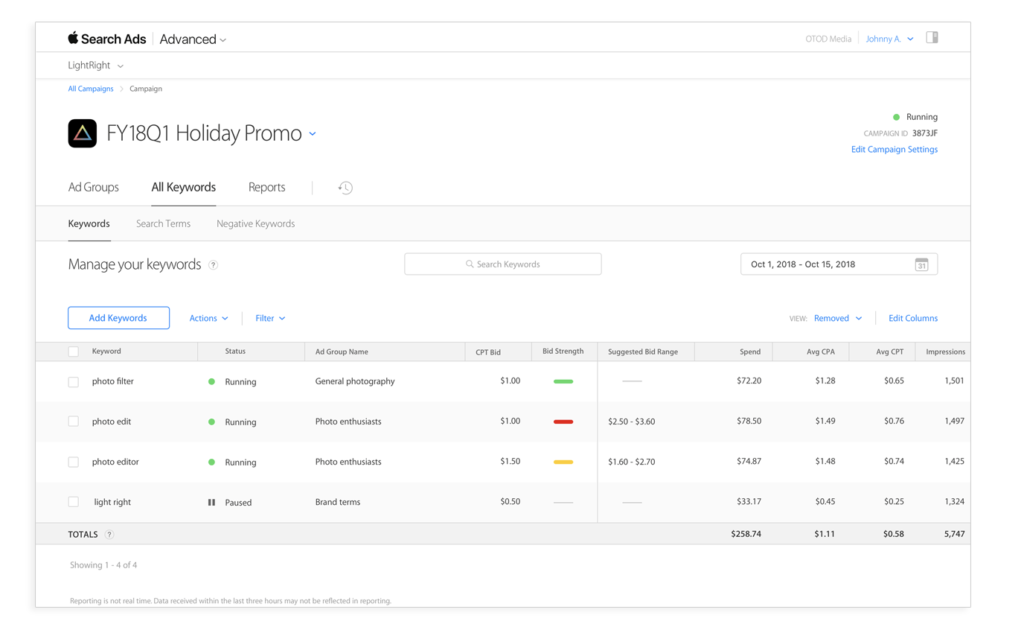 Bids for Apple Search Ad Bids