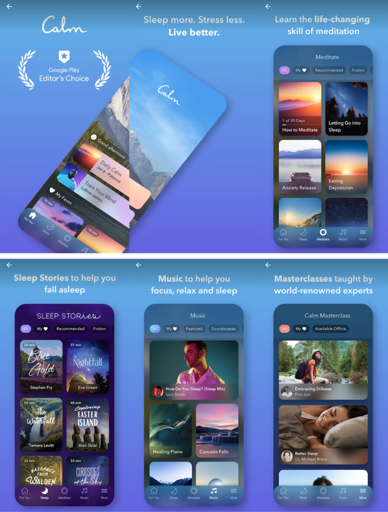 Calm created attractive app screenshots for their Google Play Android app