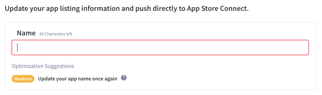 Character count is limited to 30 for the iOS App Name