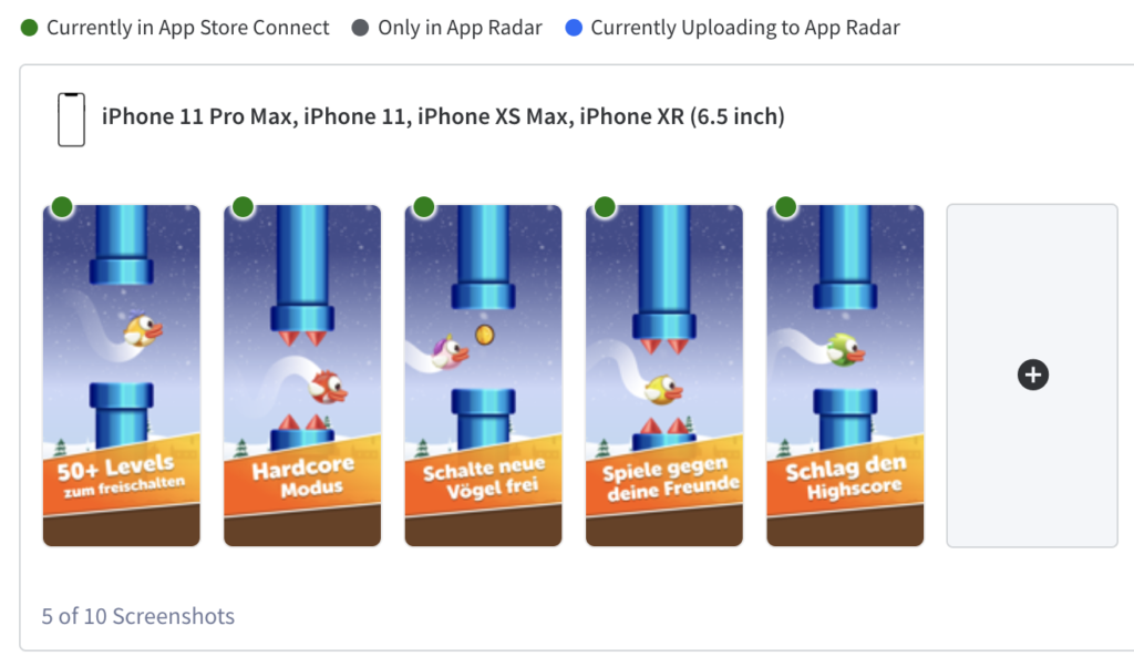 Upload and rearrange localized app screenshots in App Radar