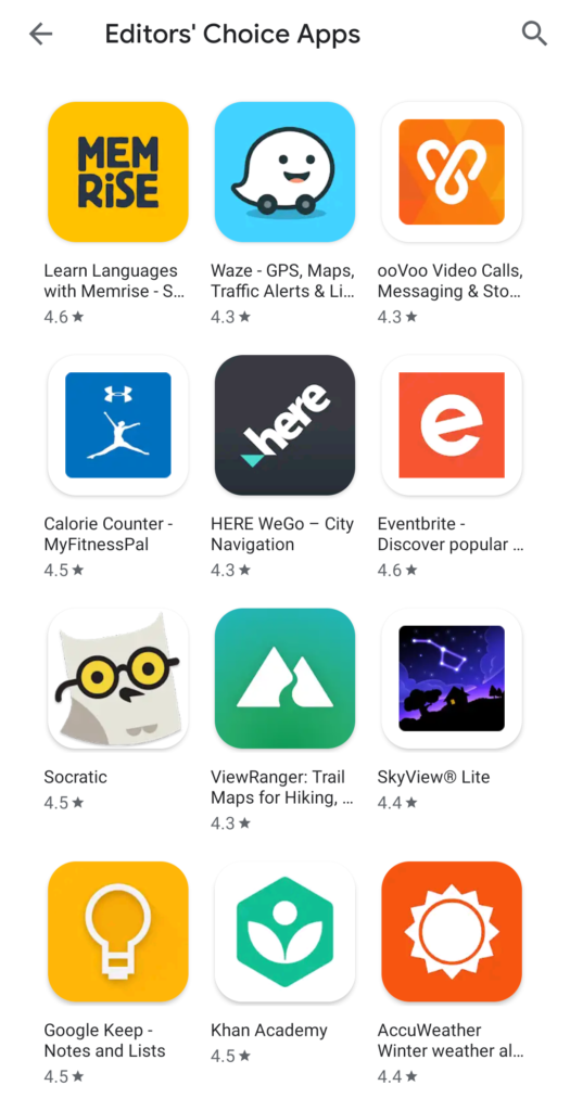 Editor’s choice apps featured in Google Play