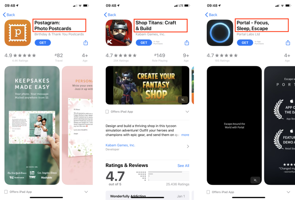 Examples of keywords placed in the App Name. The app name is the most important app store ranking factor for iOS apps.