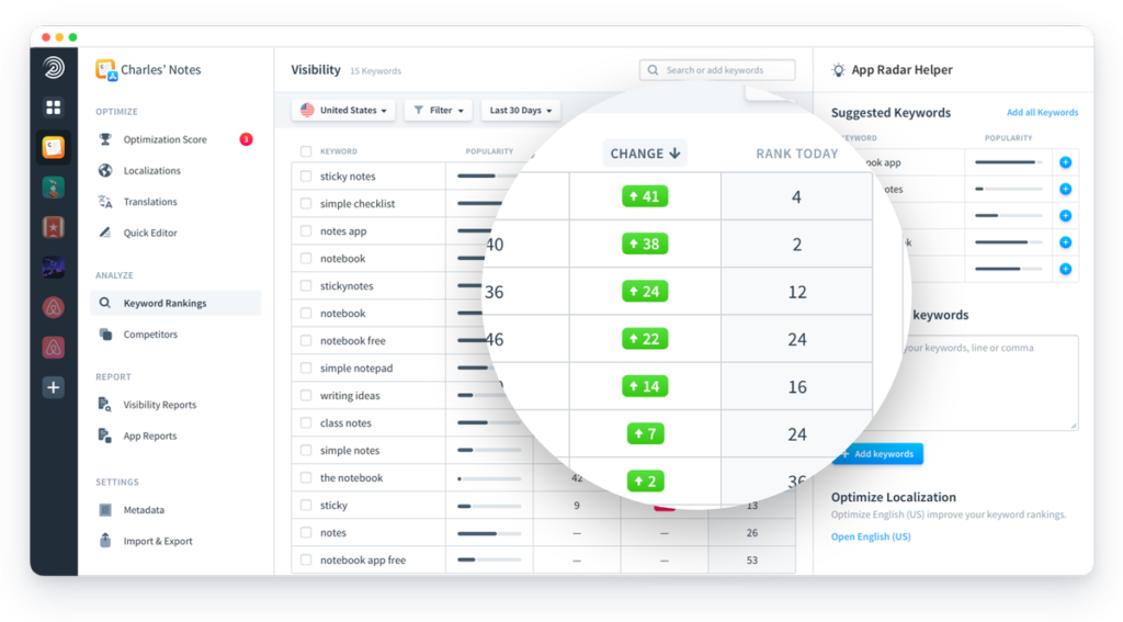 How to determine google play app ranking and view app ranking history with App Radar ASO tool