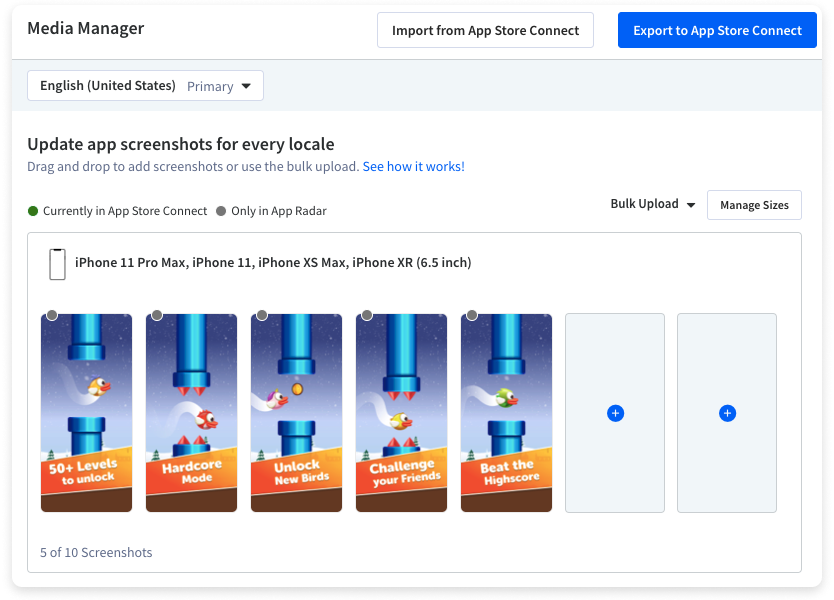 upload app screenshots with app radar