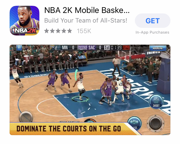 NBA 2K App Game Single Landscape App Screenshots Layout