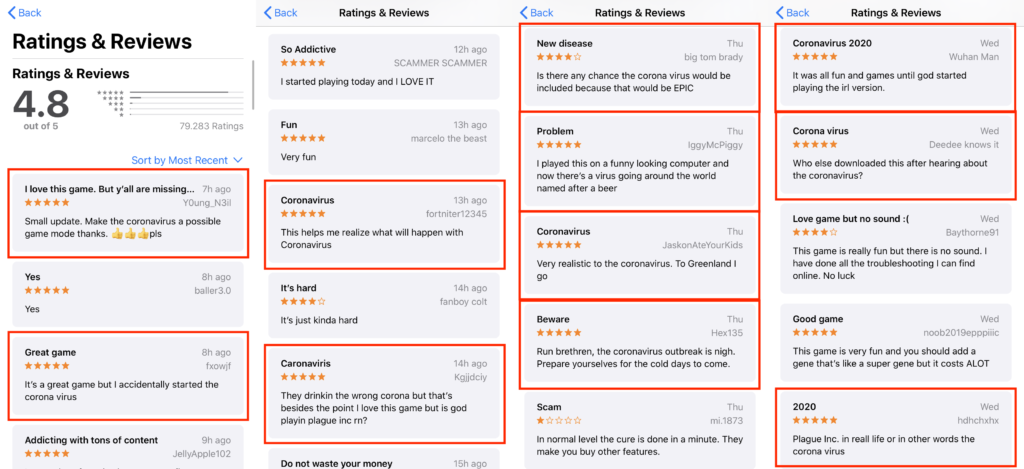 Plague Inc. players boldly mention Coronavirus in their app store reviews