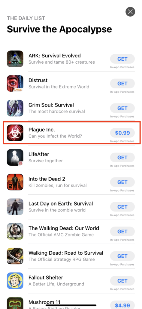 Apple App Store features Plague Inc. under Survive the Apocalypse