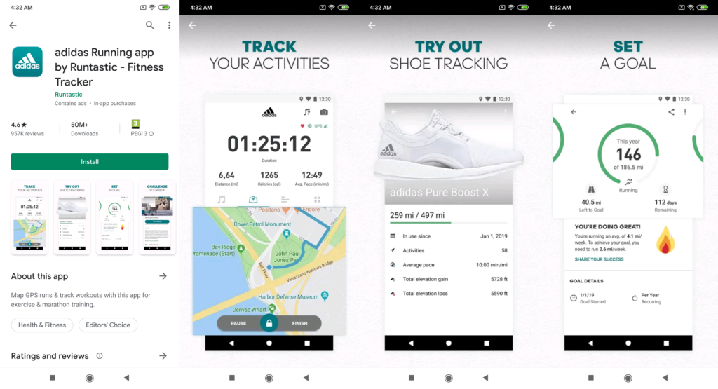 adidas Running app uses app screenshots to highlight their best features
