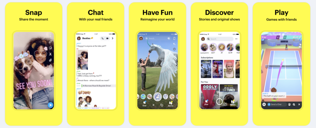 Snapchat uses clean and direct app screenshots to communicate their well-known brand
