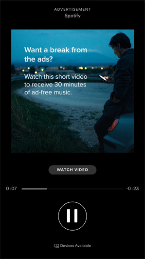 anúncio de vídeo recompensado do Spotify