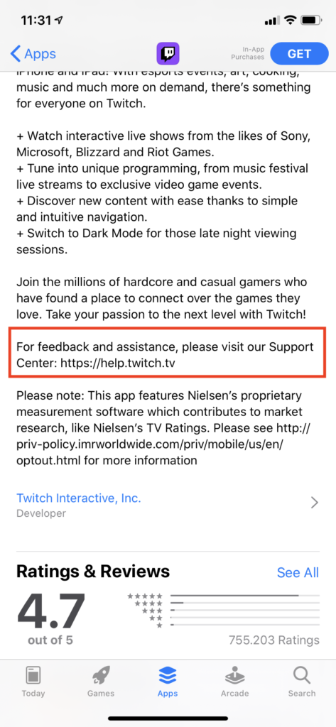 Example of giving out support contact information in the app stores. Instead of having users leave bad reviews they can contact the developer directly