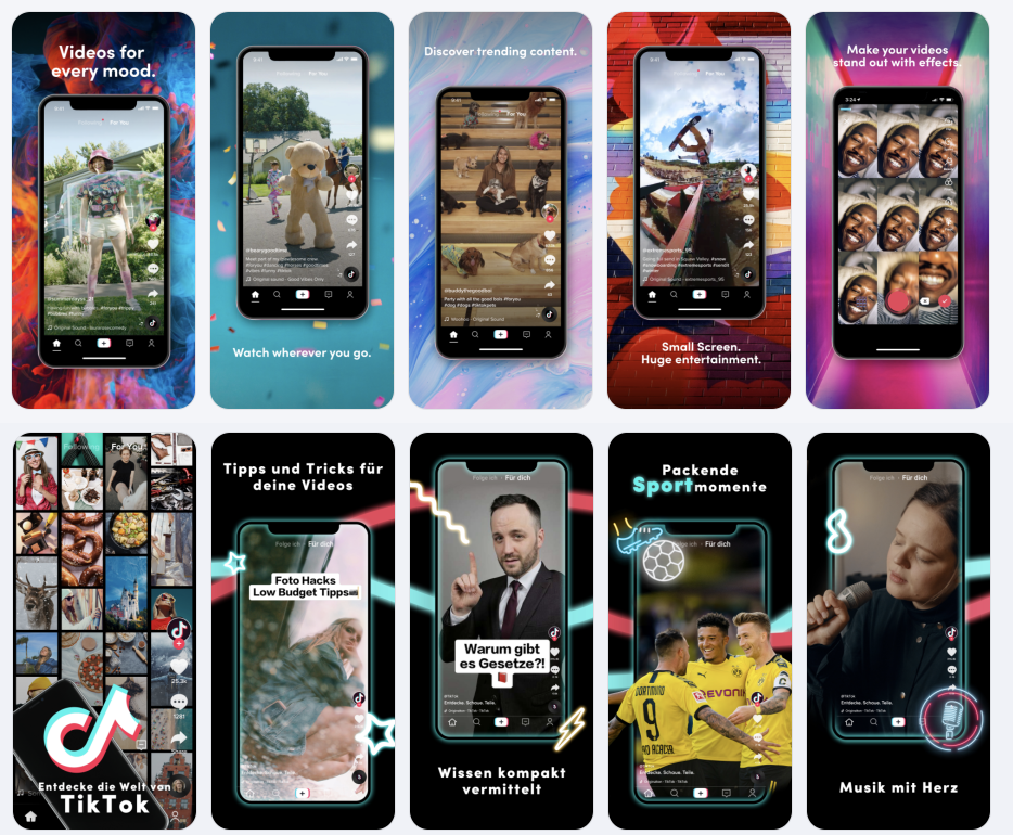 TikTok localizes their app screenshots to ensure the app store visuals appeal to different geo-markets