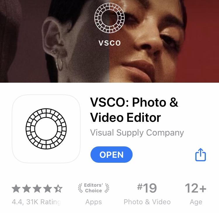 VSCO app store listing in the apple app store