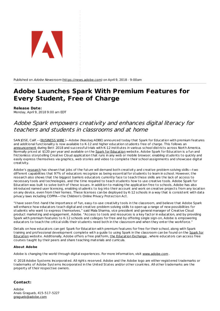 Adobe Press Release showing how to use media in order to get more organic installs for an app 