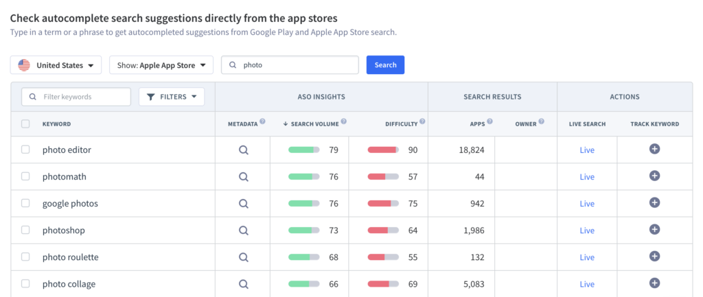 App Radar helps you find new app keywords  
