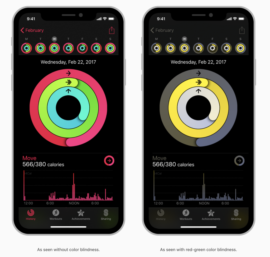 How an app's colors are perceived differently with color blindness. A good example of an app built for accessibility, something Apple looks for when you want to get your app featured on the app store