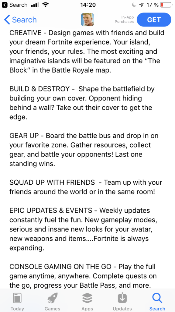 Fornite App Store Description