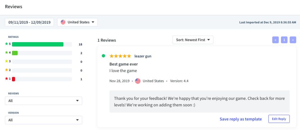Edit the replies you submit to app store reviews with App Radar 