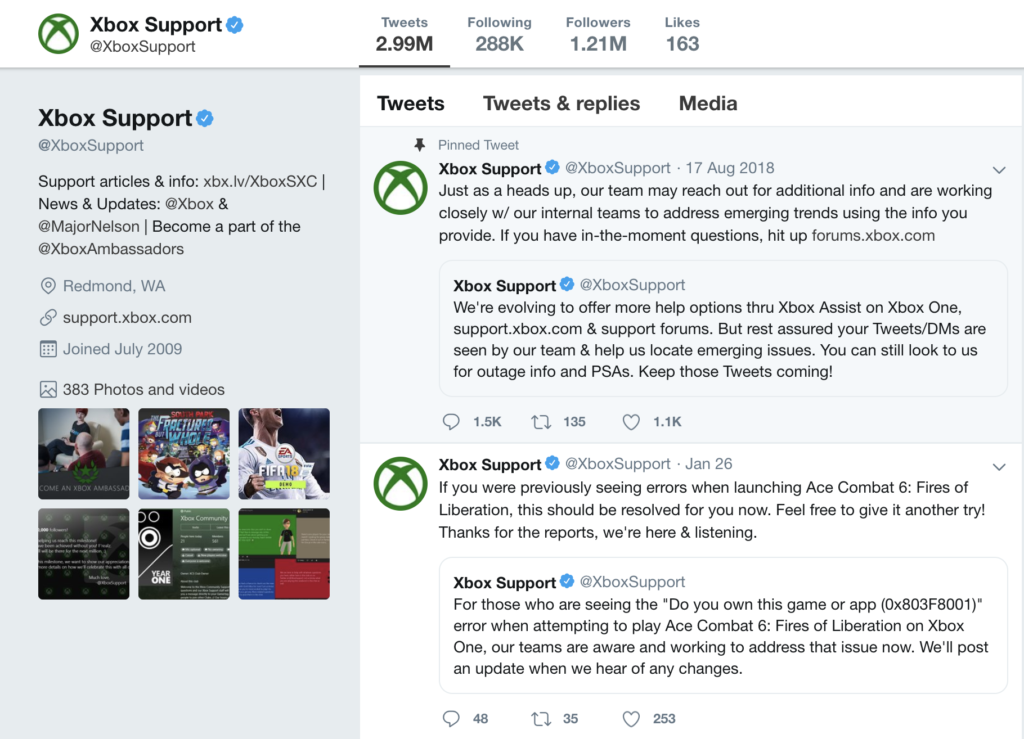 Xbox interacting with users to keep app retention rates high by providing support through twitter