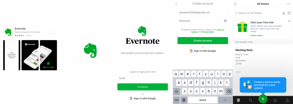 Evernote's easy onboarding flow encourages more user engagement