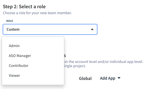 Select a role for each team member in App Radar 