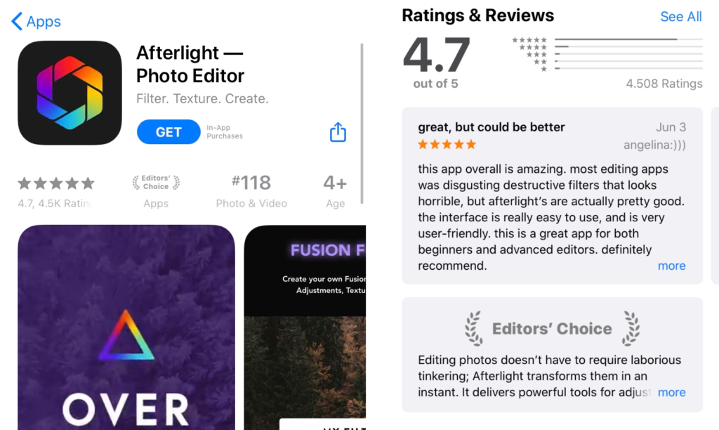 ratings and reviews in the app store 