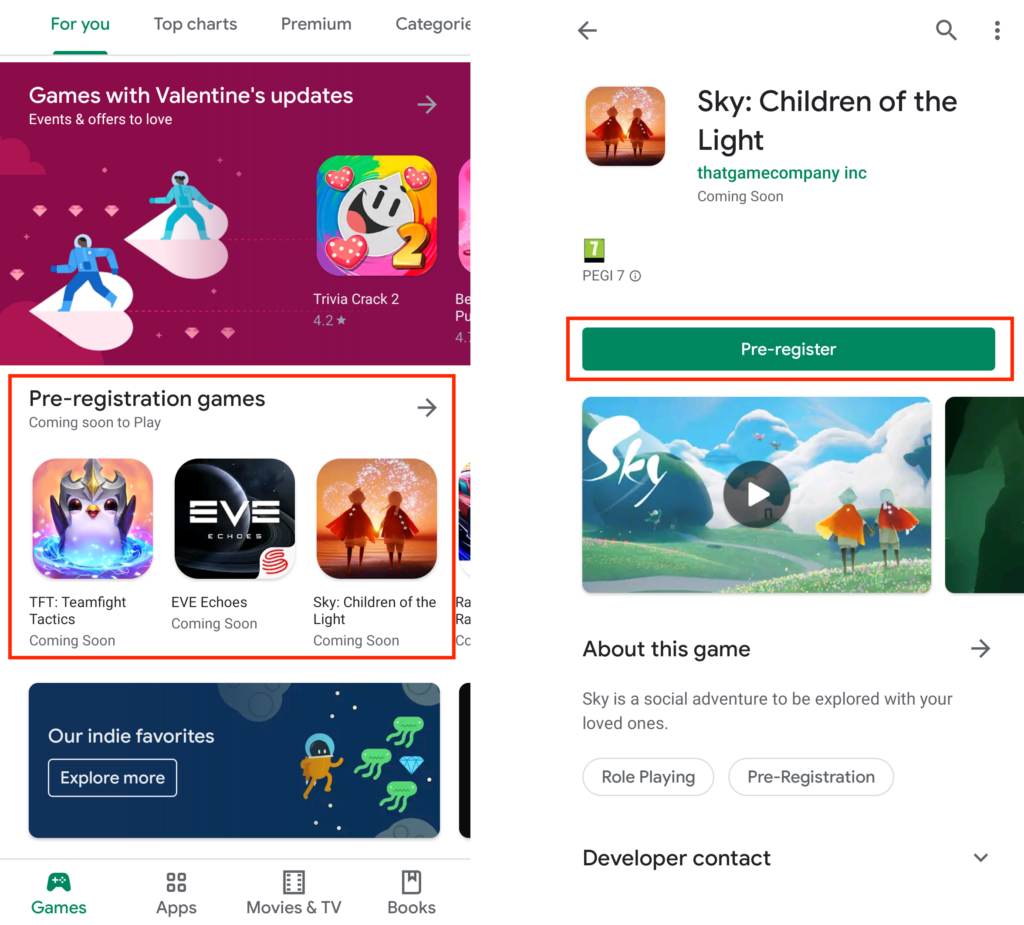 Mobile games and apps that have Pre-Registration active get their own featured section in Google Play 