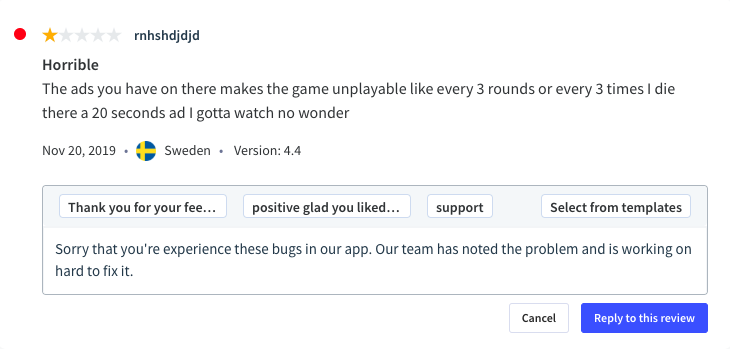 Respond to both positive and negative app store reviews