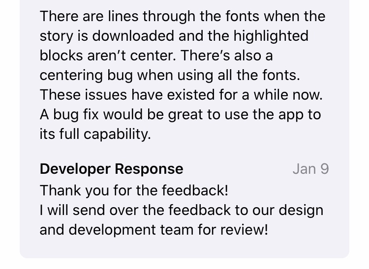 A good example of a positive reply to an App Store review