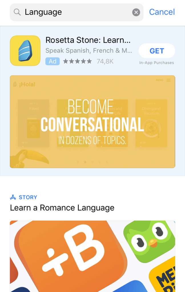 Rosetta Stone securing App Store visibility through Apple Search Ads