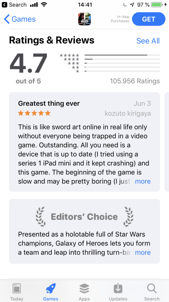 Star Wars App Reviews