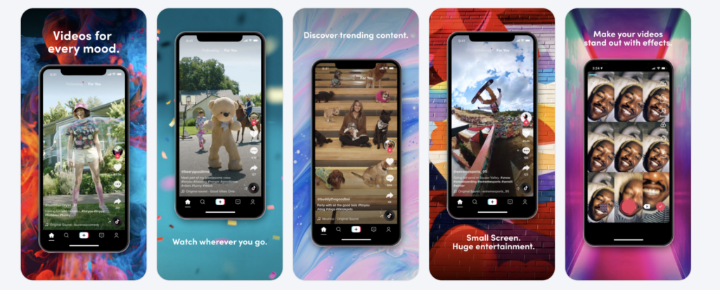 TikTok app screenshots appeal to their younger and creative audience. When you submit apps to Google Play remember to include screenshots that will engage your target audience.