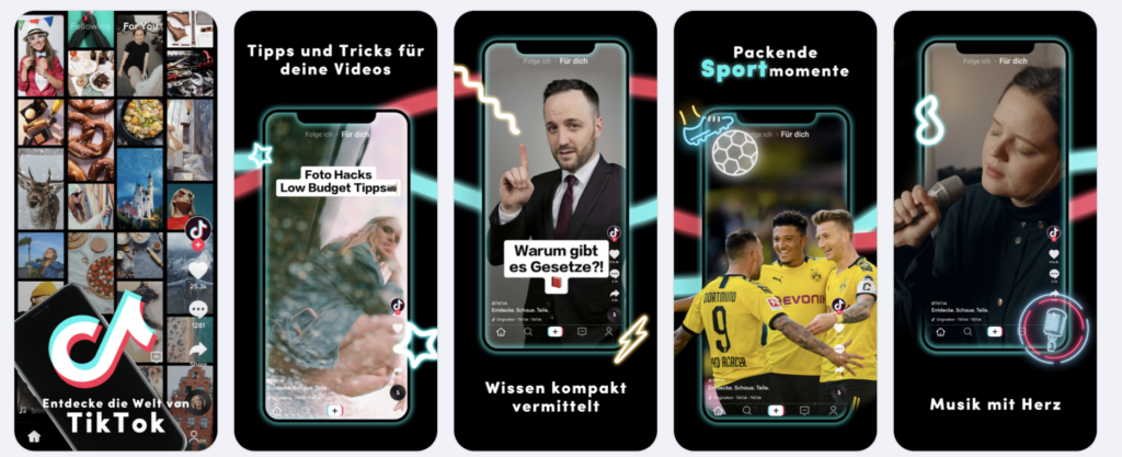 TikTok app screenshots localized for German speaking countries like Germany and Austria
