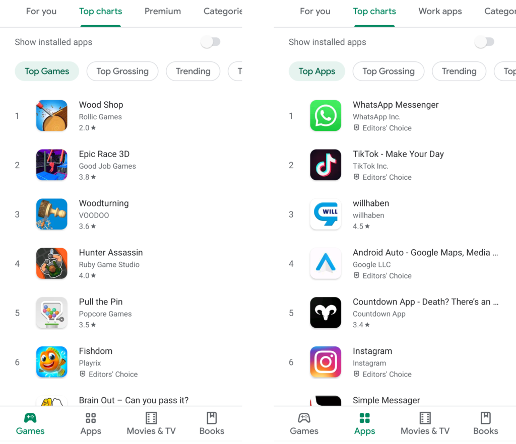 Top apps featured in Google Play
